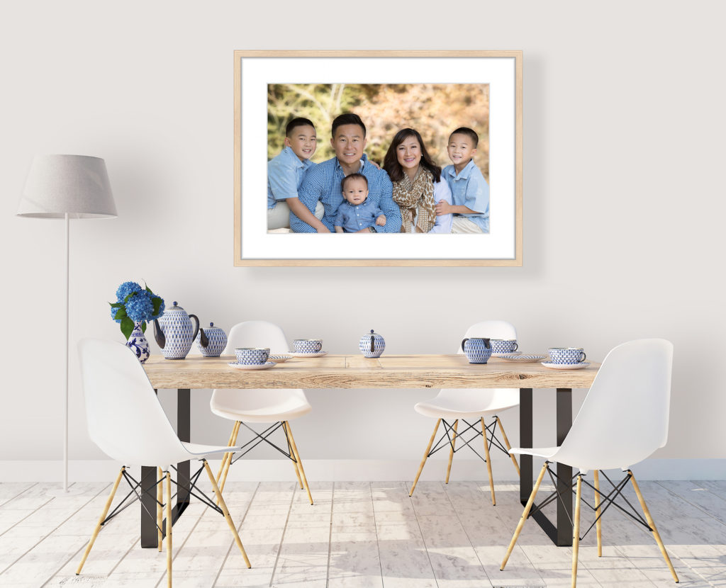 Dining room showing one big piece of wall art family photography taken at Gaby Clark Potohgraphy