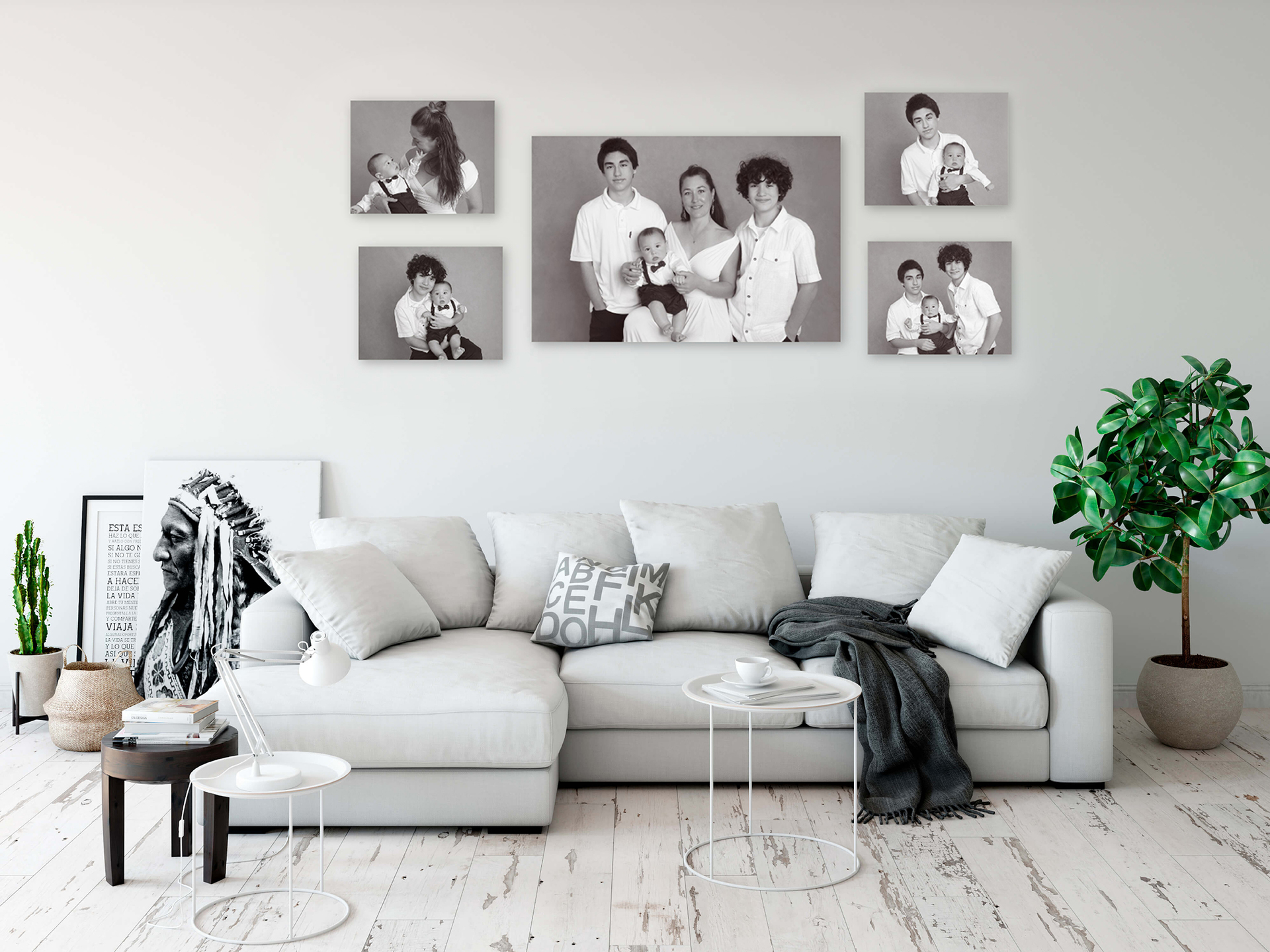 Living room shows 5 art wall prints photos taken at Gaby Clark Photography
