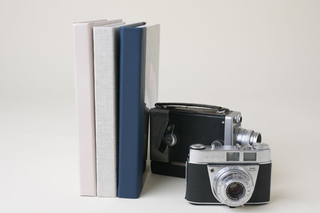 3 photo albums, two analog cameras