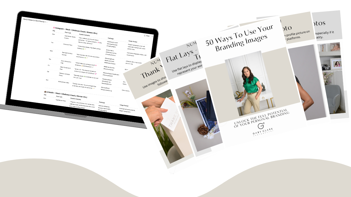 A collection of digital resources related to branding images displayed on a laptop scree that are part of Brand Strategy Photography session