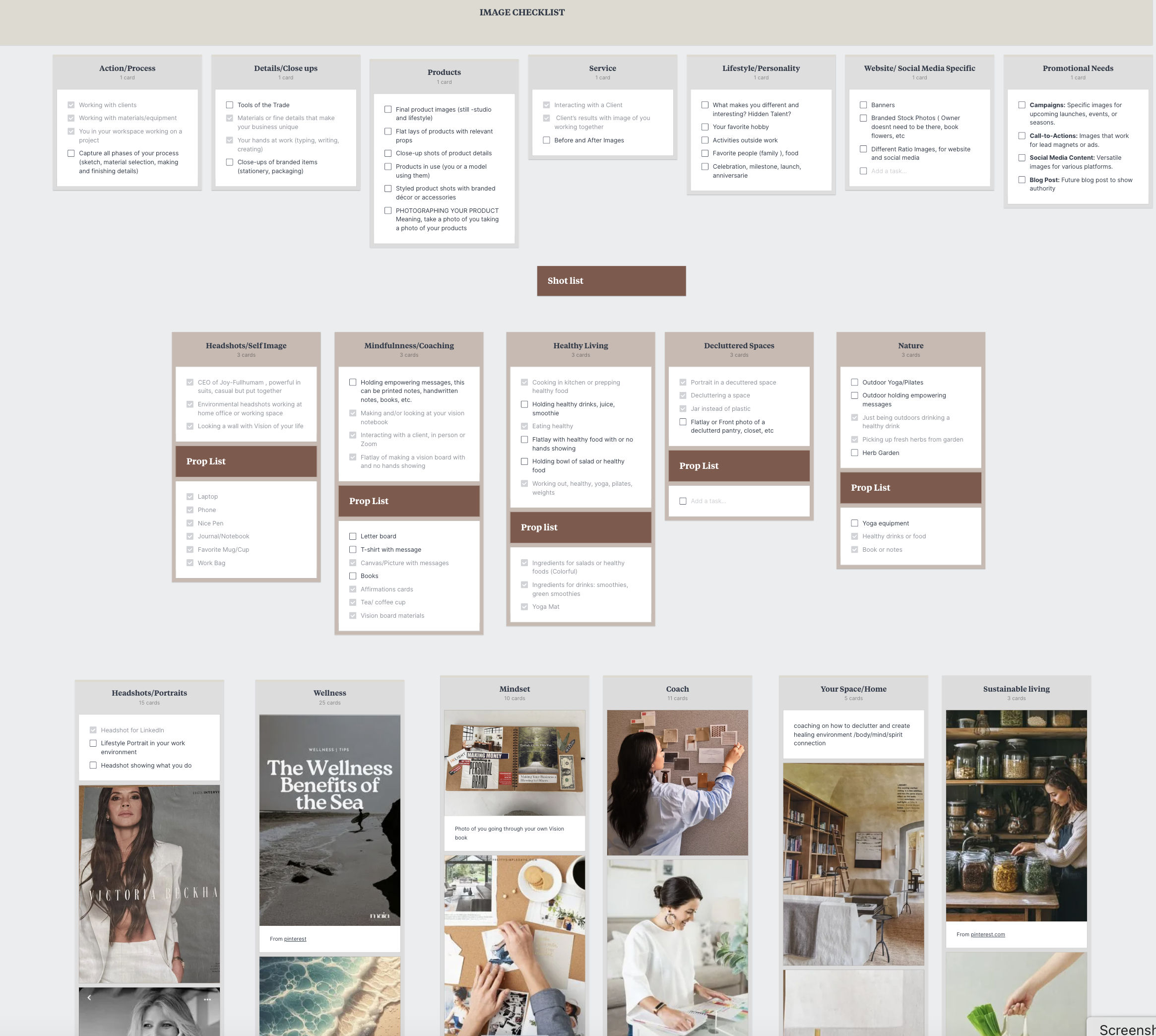 Moodboard displaying various elements related to personal brand strategy-first photography.