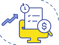 strategy-2 Personal branding graphic with a yellow monitor, checklist, dollar sign, clock, and upward arrow, symbolizing growth and productivity.